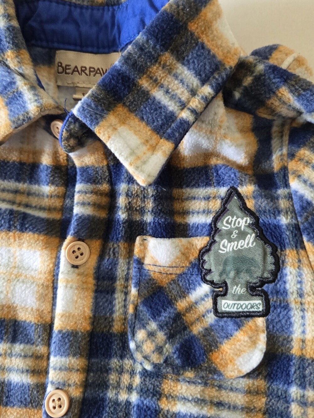 BearPaw Blue and Yellow Plaid Fleece Onsie 18 Months